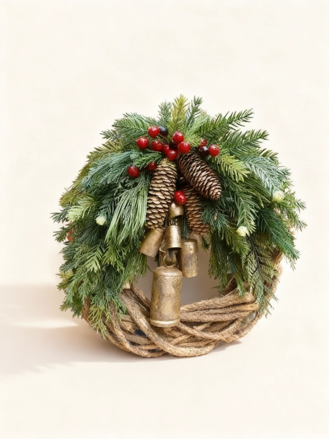 Niki | Handmade Bohemian Winter Wreath | Bells, Pinecones &amp; Berries | 43 cm | Indoor/Outdoor