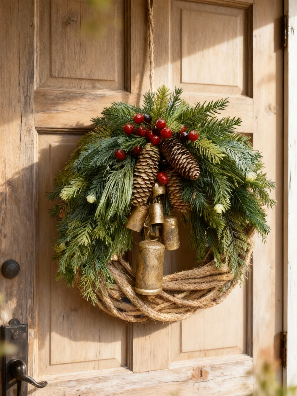Niki | Handmade Bohemian Winter Wreath | Bells, Pinecones & Berries | 43 cm | Indoor/Outdoor