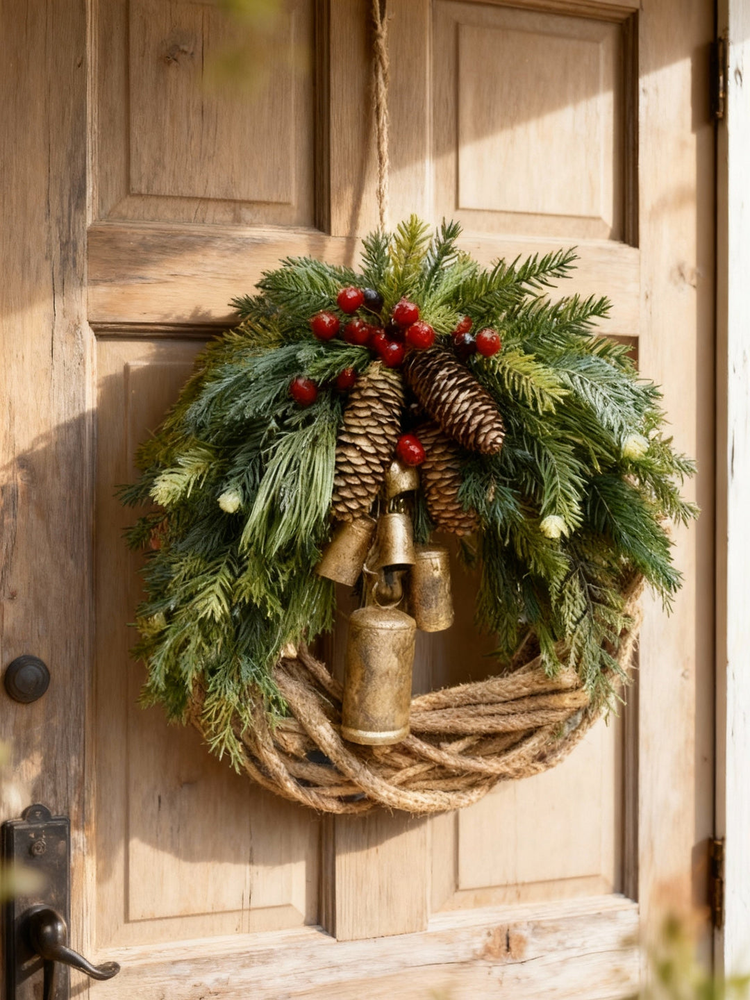 Niki | Handmade Bohemian Winter Wreath | Bells, Pinecones &amp; Berries | 43 cm | Indoor/Outdoor