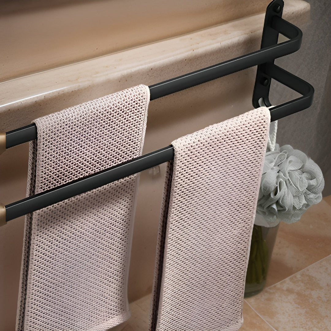 Niki | HangEase 3-Tier Towel Holder – Black Wall-Mounted Aluminum Rack Without Drilling