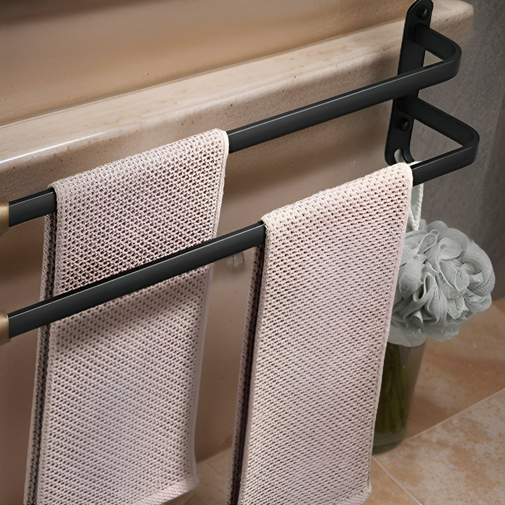 Niki | HangEase 3-Tier Towel Holder – Black Wall-Mounted Aluminum Rack Without Drilling