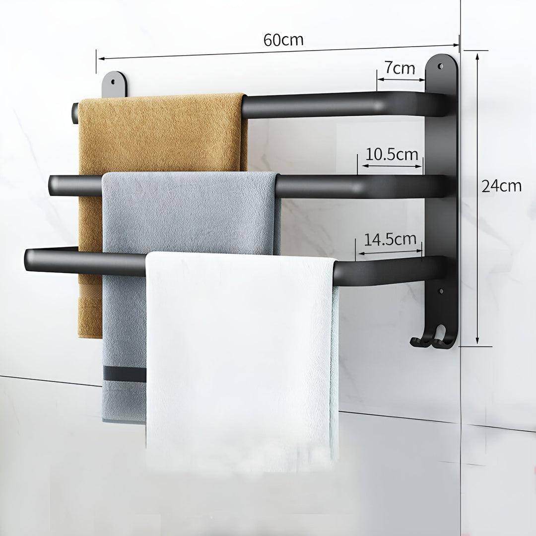 Niki | HangEase 3-Tier Towel Holder – Black Wall-Mounted Aluminum Rack Without Drilling