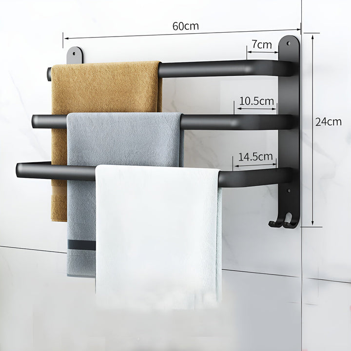 Niki | HangEase 3-Tier Towel Holder – Black Wall-Mounted Aluminum Rack Without Drilling