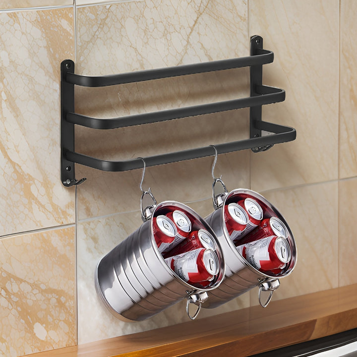 Niki | HangEase 3-Tier Towel Holder – Black Wall-Mounted Aluminum Rack Without Drilling
