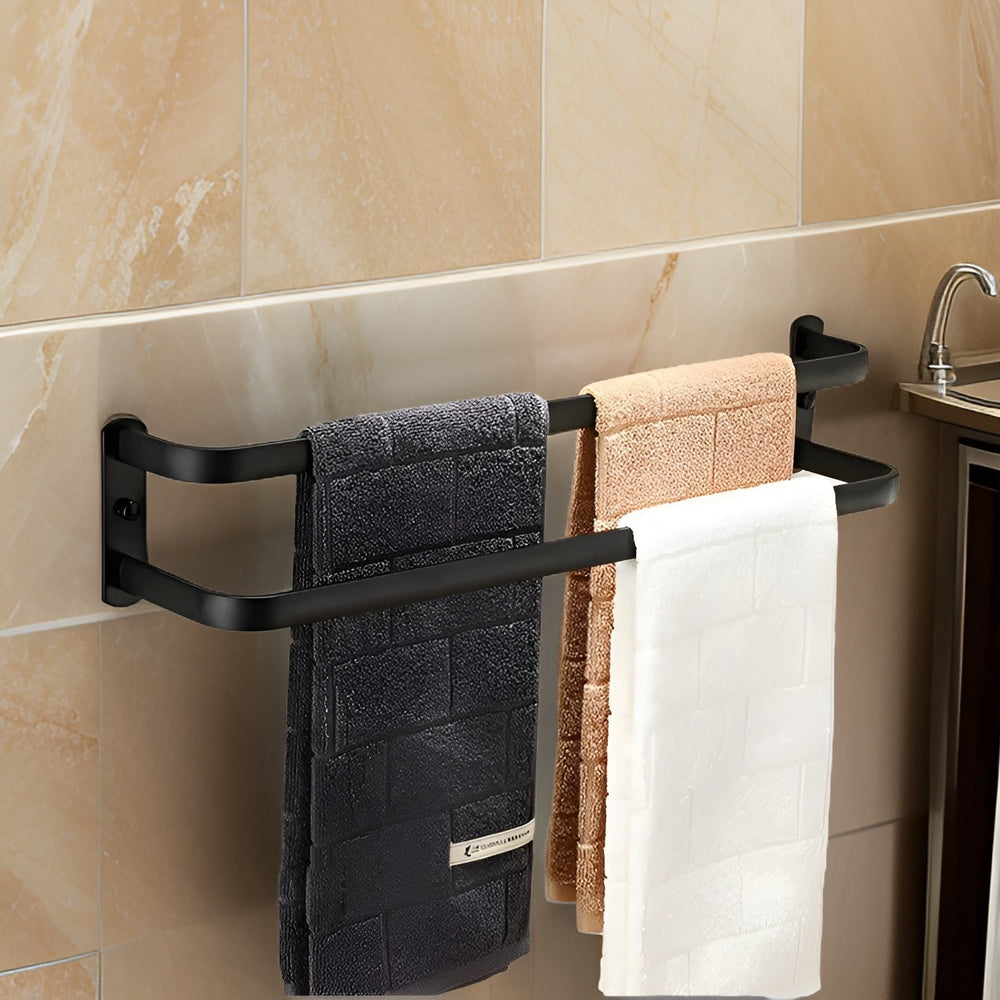 Niki | HangEase 3-Tier Towel Holder – Black Wall-Mounted Aluminum Rack Without Drilling
