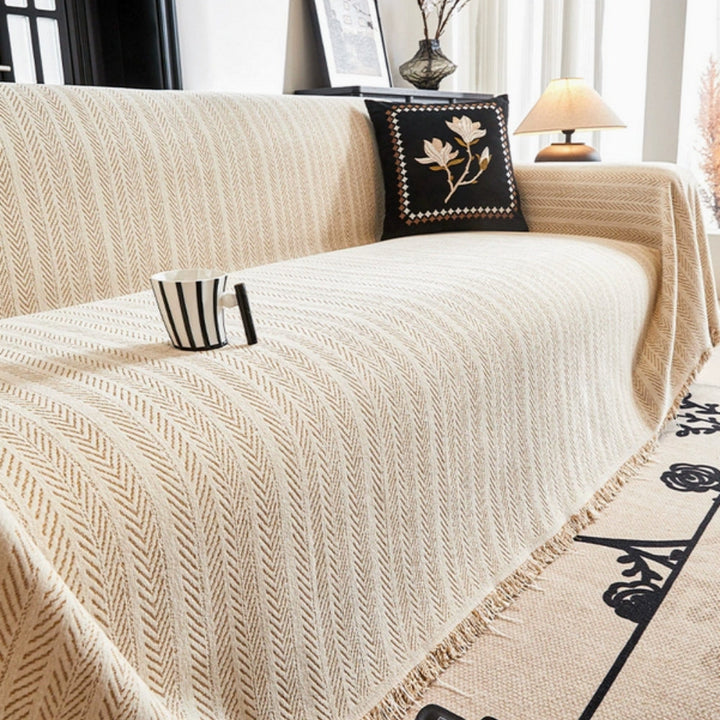 Niki | Herringbone Knit Sofa Blanket with Tassels