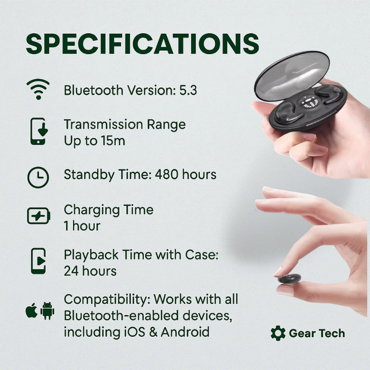 Niki | Invisible Wireless Sleep Headphones | IPX5 Waterproof, Bluetooth 5.3 for Comfortable Sleep and Relaxation