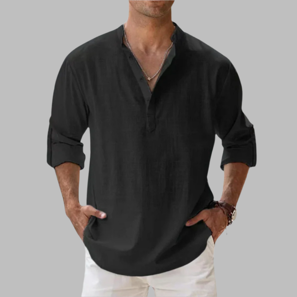 Niki | Men's Band Collar Henley Shirt