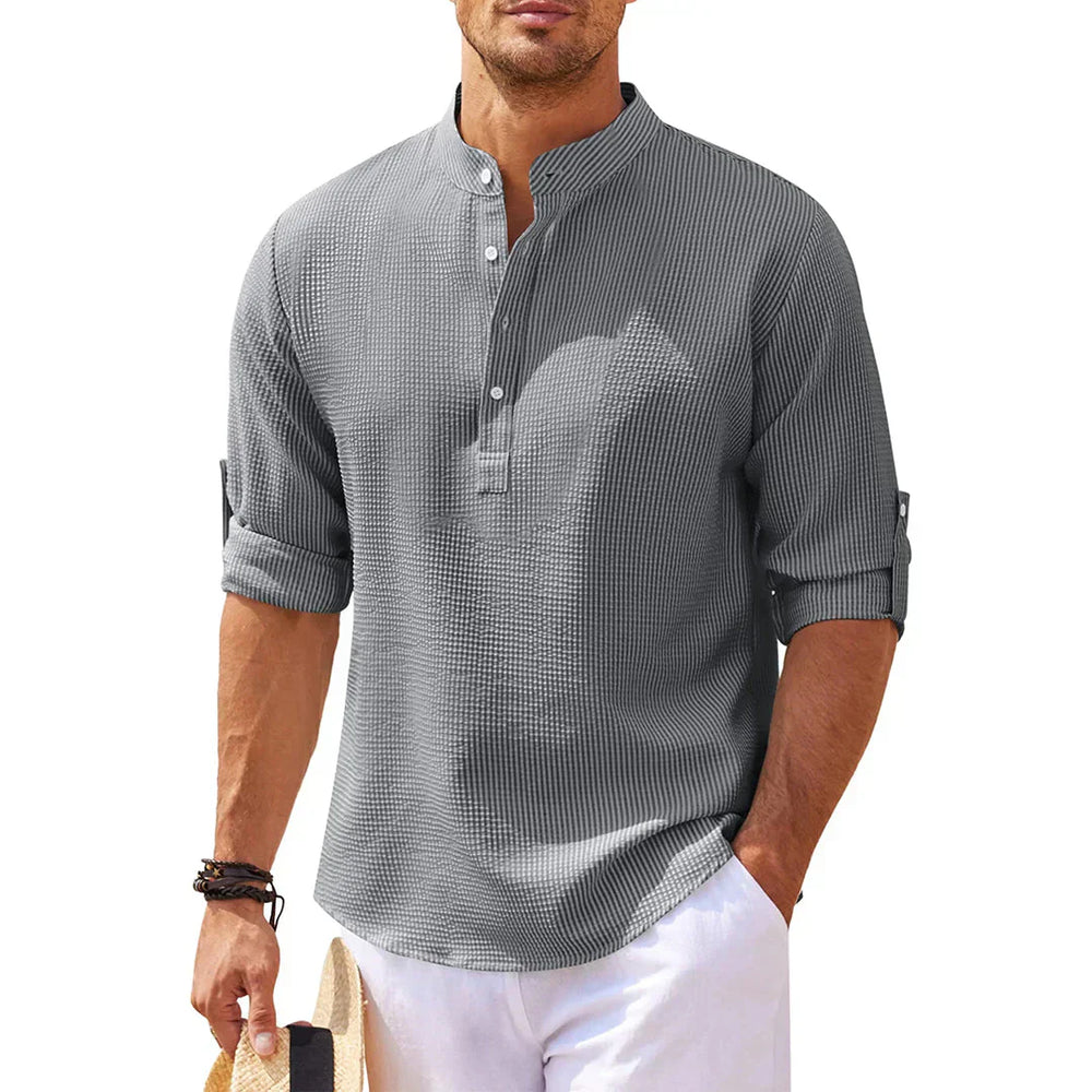 Niki | Men's Band Collar Henley Shirt with Textured Fabric