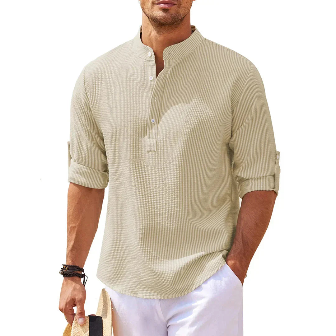 Niki | Men's Casual Band Collar Waffle Shirt