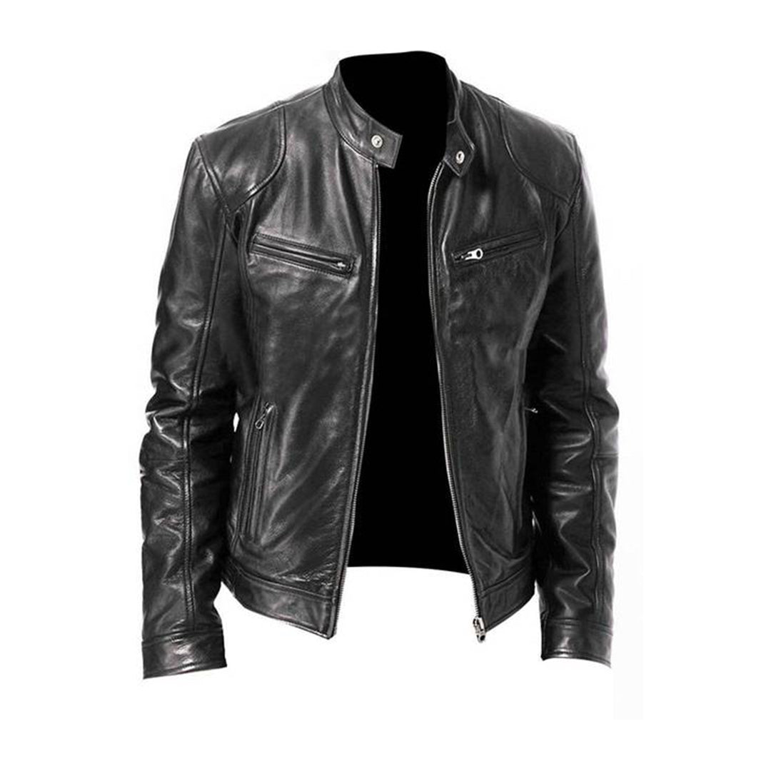 Niki | Men's Full Zip Leather Jacket with Stand Collar