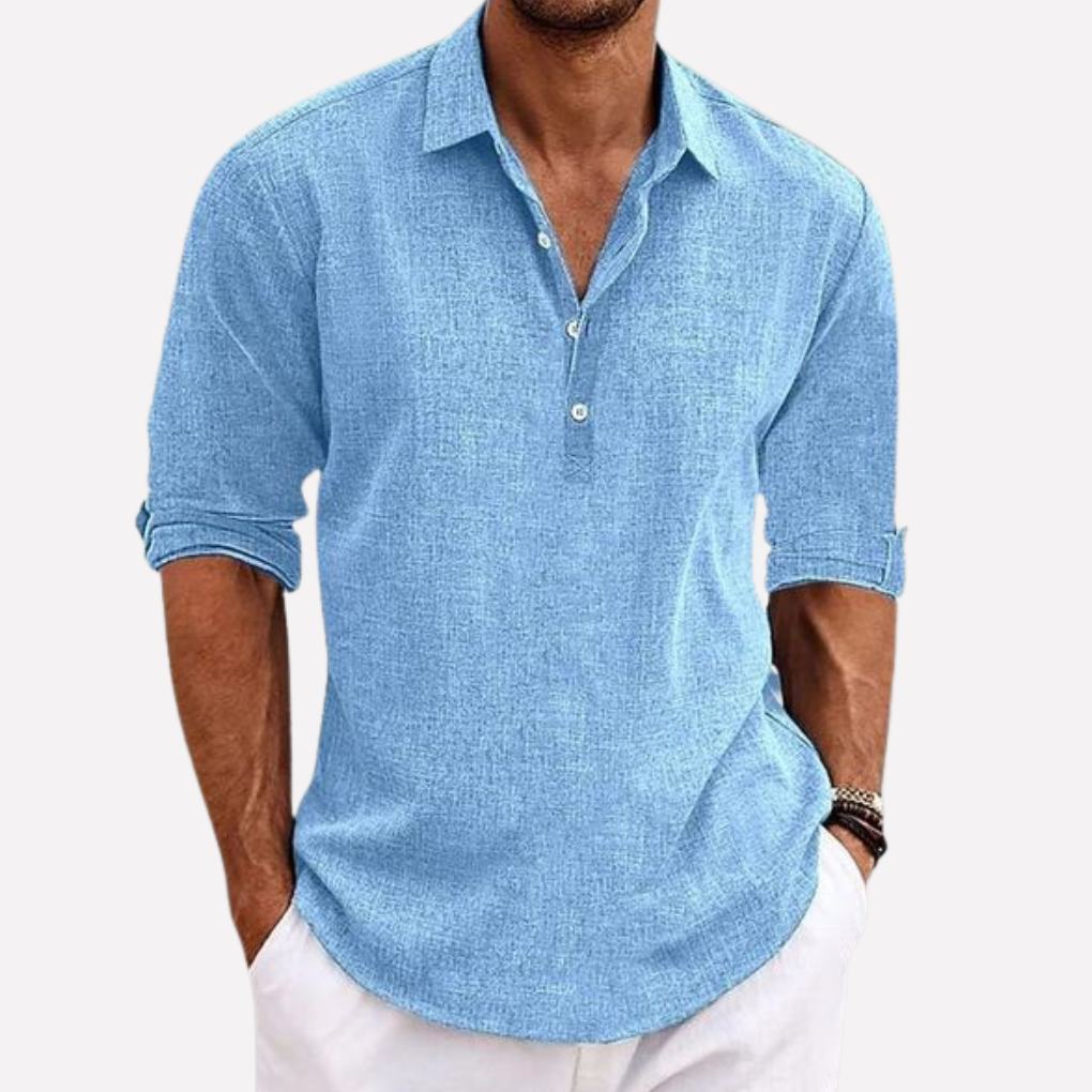 Niki | Men's Linen Blend Collared Henley Shirt