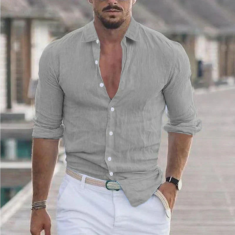 Niki | Men's Linen Button-Up Shirt with Turn-Down Collar