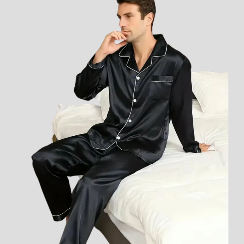 Niki | Men's Satin Pajama Set with Piping Detail