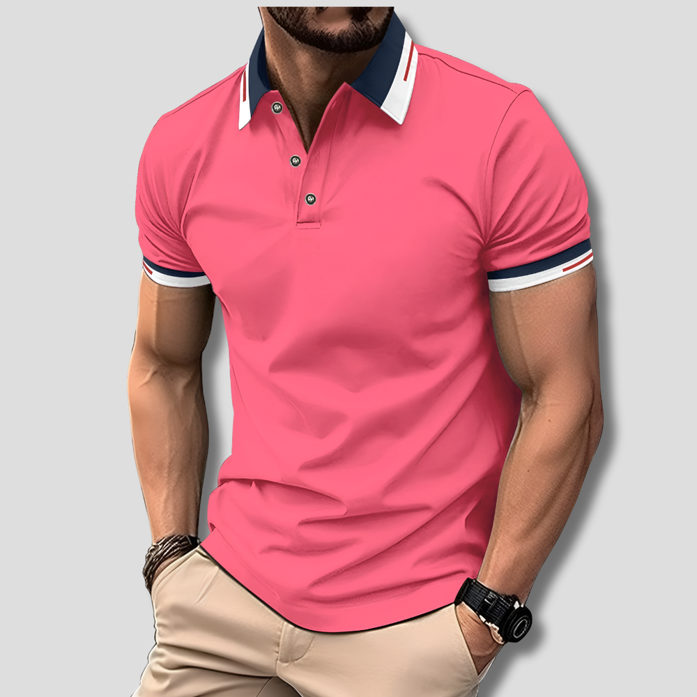 Niki | Men's Short Sleeve Polo Shirt with Striped Collar