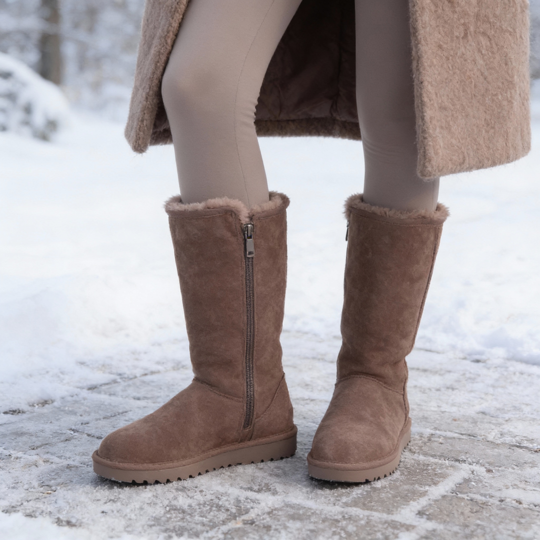 Niki | Nina | Warm &amp; Waterproof Suede Sheepskin Boots with Side Zipper