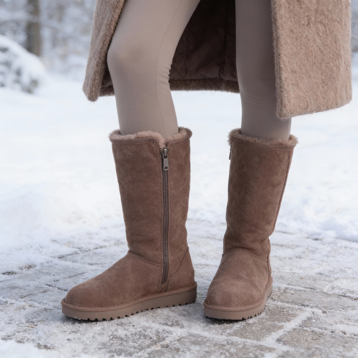 Niki | Nina | Warm &amp; Waterproof Suede Sheepskin Boots with Side Zipper