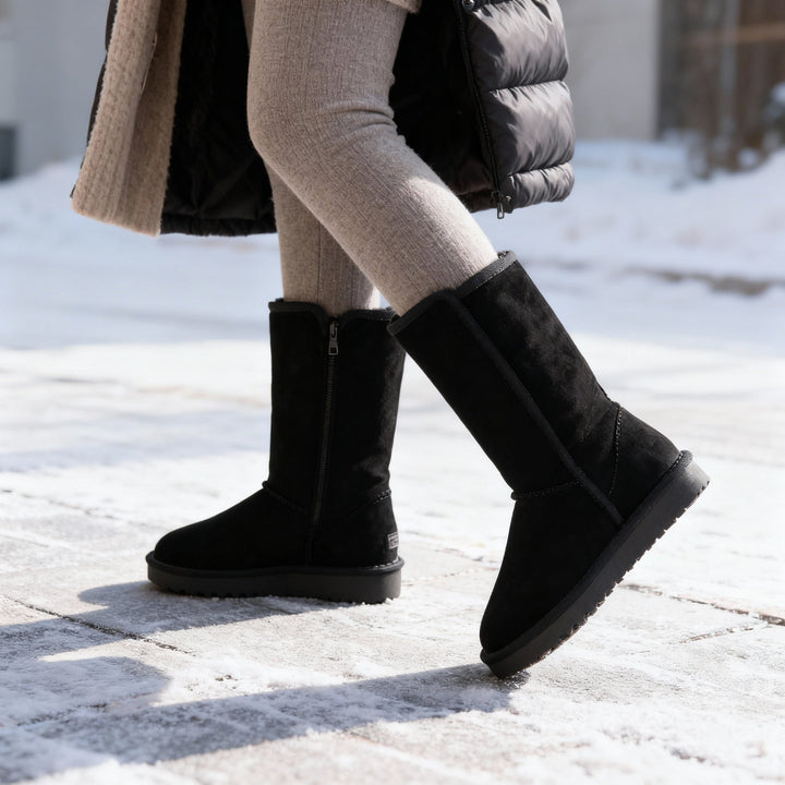 Niki | Nina | Warm &amp; Waterproof Suede Sheepskin Boots with Side Zipper