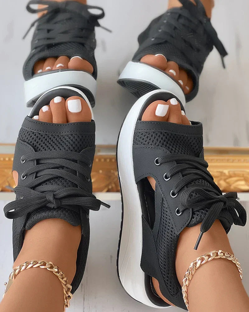 Niki - Orthopedic Muffin Sandals with Cutout and Lacing