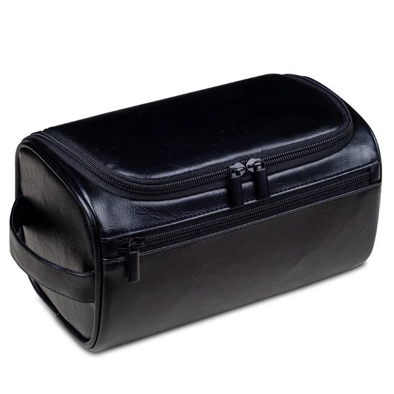 Niki | Premium Leather Toiletry Bag | Three-Layer Water-Repellent Design | Integrated Metal Hook for Hanging | 25x13x13 cm | Compact Travel Organizer with Quick Access Pocket