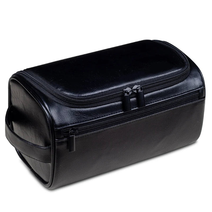 Niki | Premium Leather Toiletry Bag | Three-Layer Water-Repellent Design | Integrated Metal Hook for Hanging | 25x13x13 cm | Compact Travel Organizer with Quick Access Pocket
