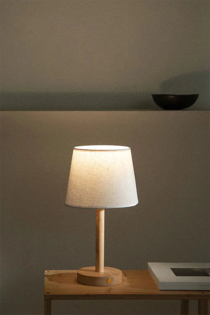 Niki | Rechargeable Wooden LED Table Lamp with Fabric Shade