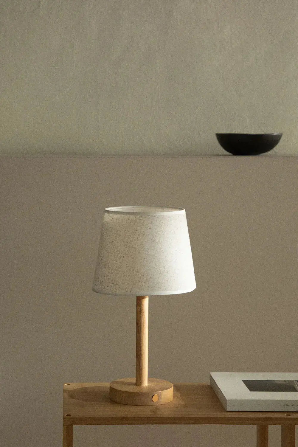 Niki | Rechargeable Wooden LED Table Lamp with Fabric Shade