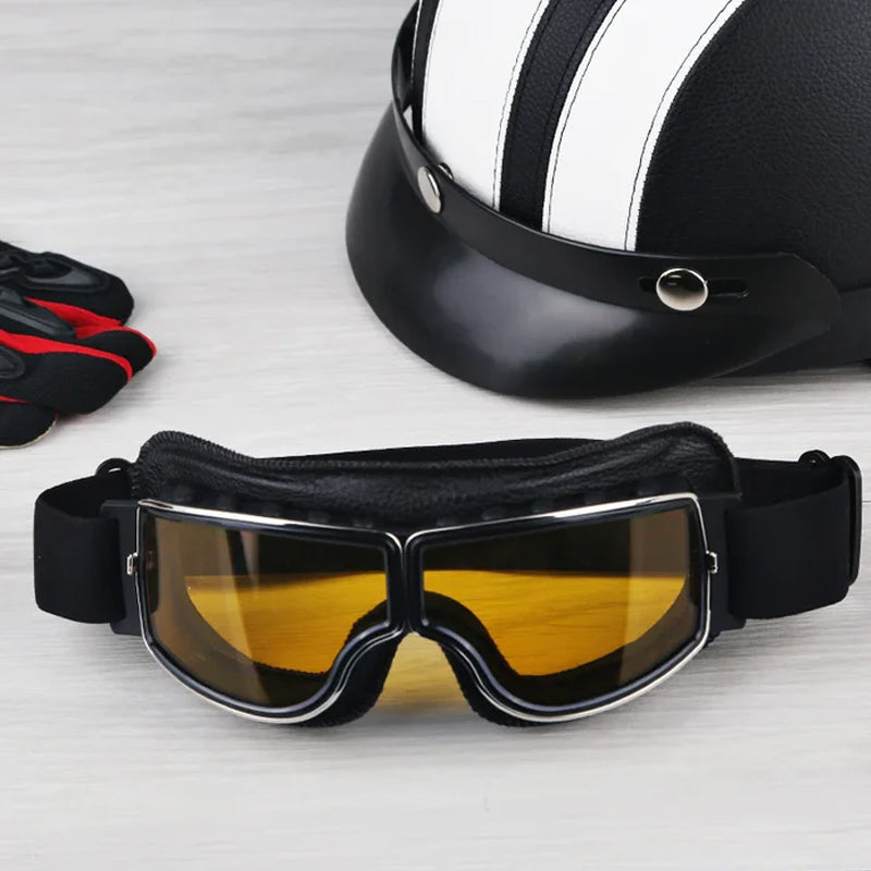 Niki | RoadRider | Vintage Motorcycle Goggles with Interchangeable Lenses and Comfort Padding