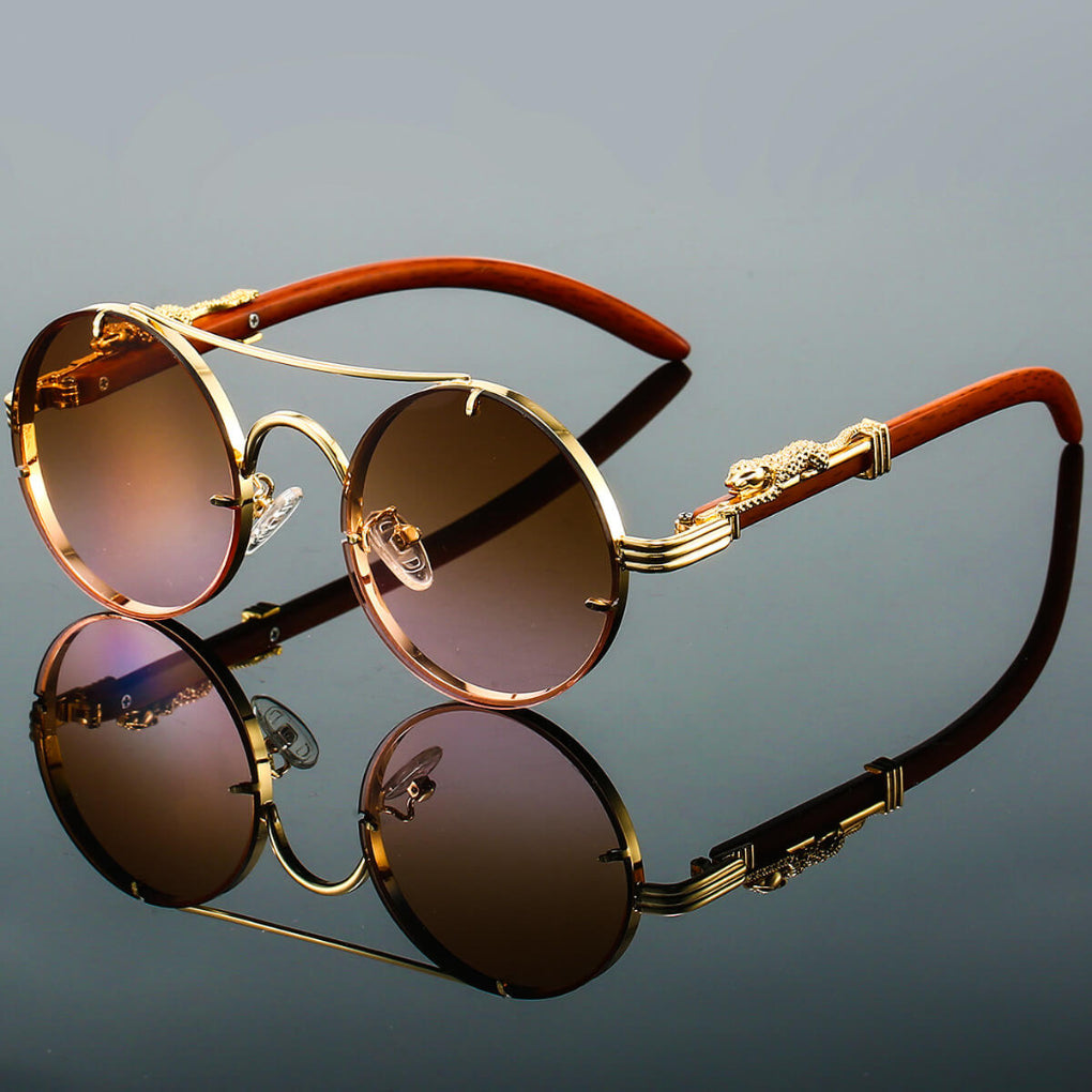 Niki | Round Frame Fashion Sunglasses with Animal Detail