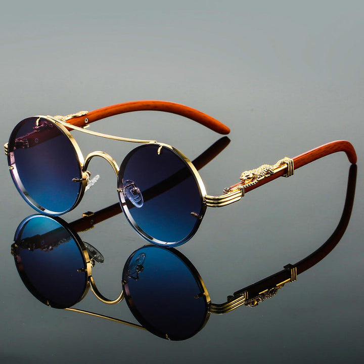 Niki | Round Frame Fashion Sunglasses with Animal Detail