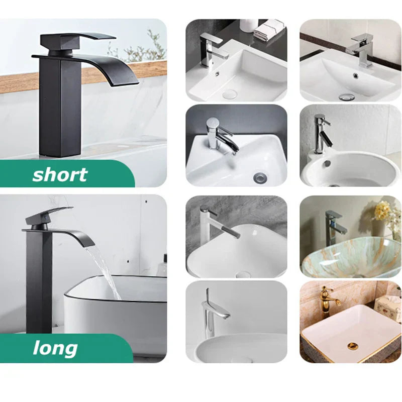 Niki Sink Mixer Aqualis Noir | Stainless Steel | Hot &amp; Cold Water | For Bathroom &amp; Guest Toilet