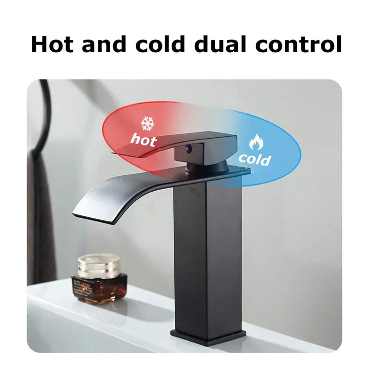 Niki Sink Mixer Aqualis Noir | Stainless Steel | Hot &amp; Cold Water | For Bathroom &amp; Guest Toilet