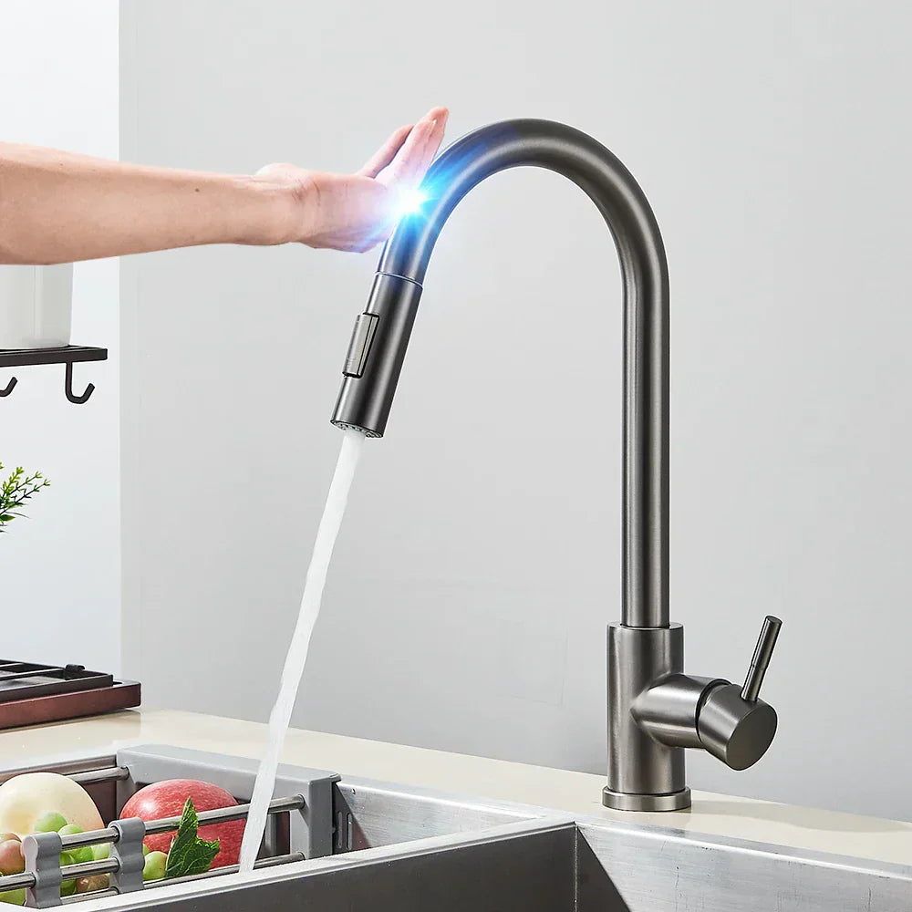 Niki | SmartTouch | Kitchen Faucet with Touch Sensor and Pull-Out Spray Head – Brushed Nickel