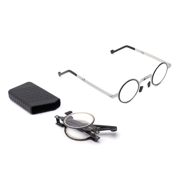 Niki | Titanium Reading Glasses with Blue Light Protection – Foldable and Lightweight, Silver, Round/Square