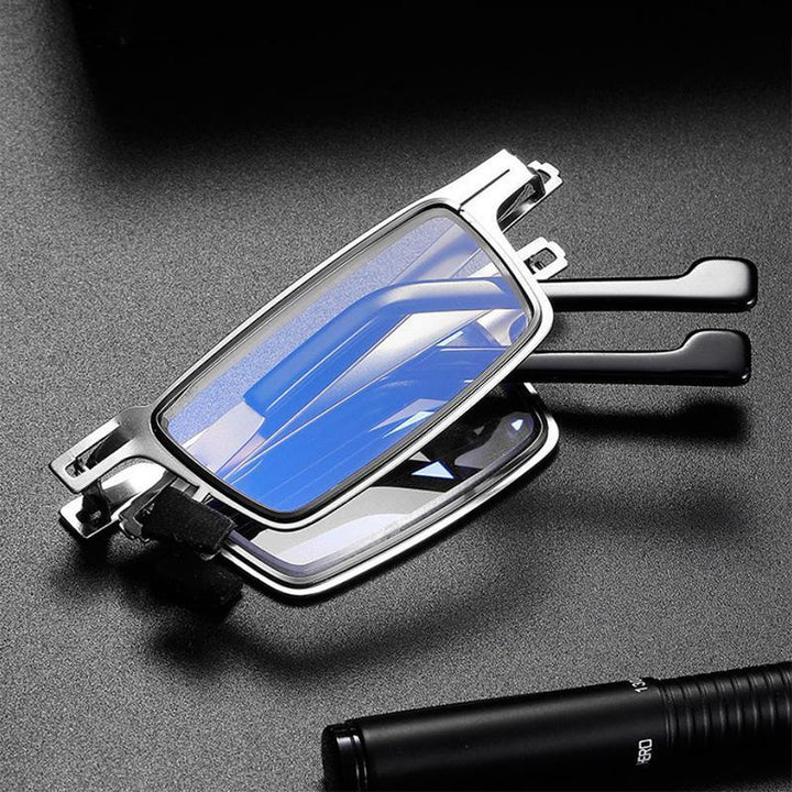 Niki | Titanium Reading Glasses with Blue Light Protection – Foldable and Lightweight, Silver, Round/Square