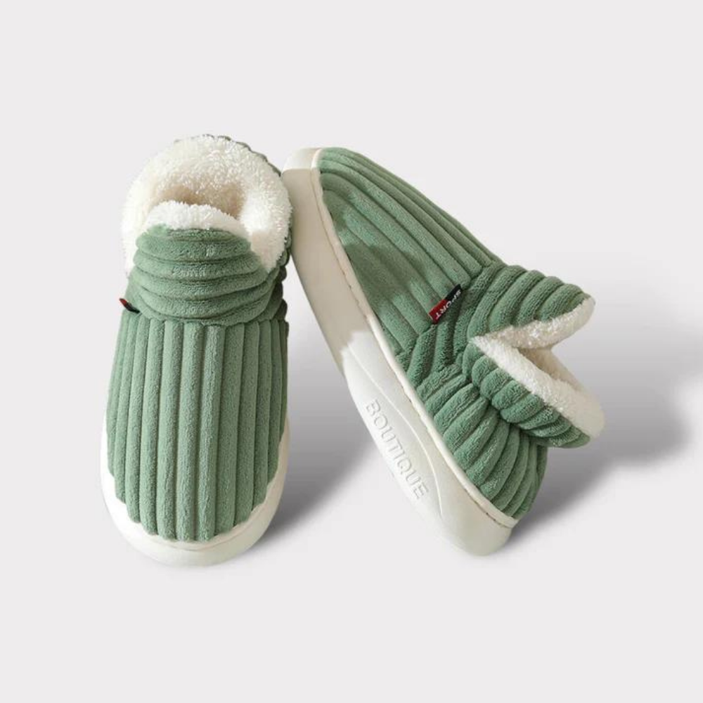 Niki | Unisex Plush Lined Slippers - Ribbed Detail