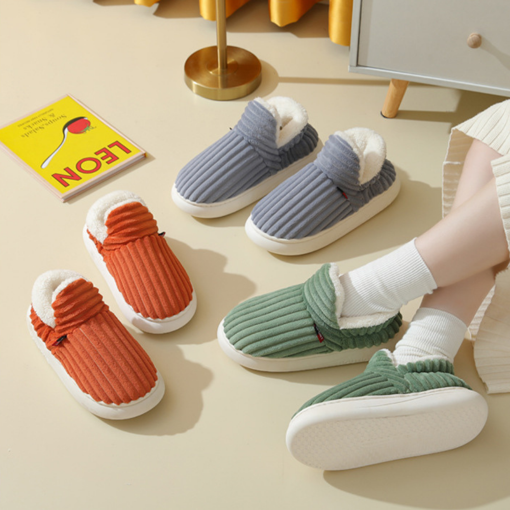Niki | Unisex Plush Lined Slippers - Ribbed Detail
