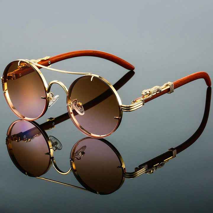 Niki | Unisex Round Sunglasses with Double Bridge and Animal Detail