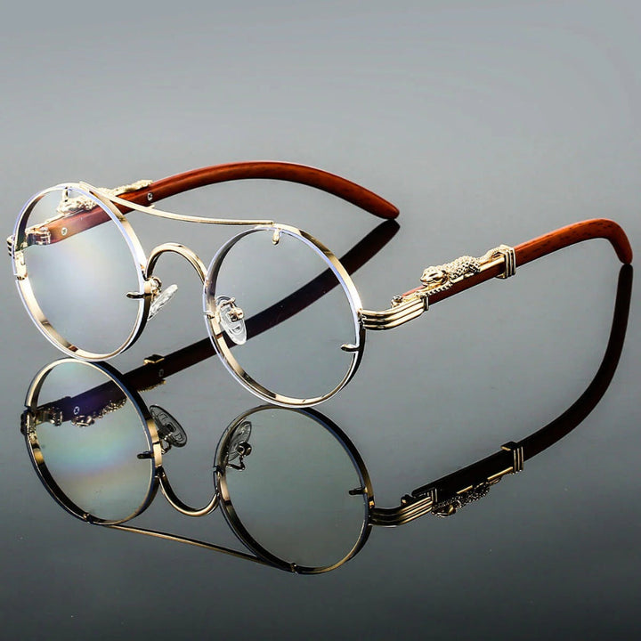 Niki | Unisex Round Sunglasses with Double Bridge and Animal Detail