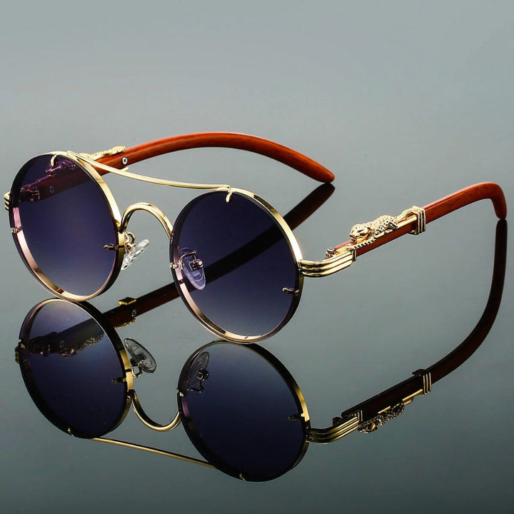 Niki | Unisex Round Sunglasses with Double Bridge and Animal Detail