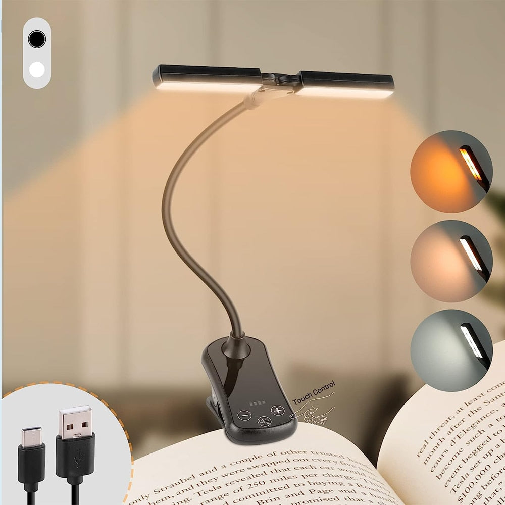 Niki | USB Rechargeable Clip-on Book Light with 3 Colors &amp; 8 Brightness Levels