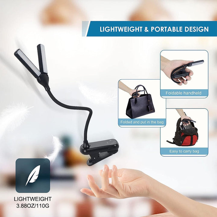 Niki | USB Rechargeable Clip-on Book Light with 3 Colors &amp; 8 Brightness Levels