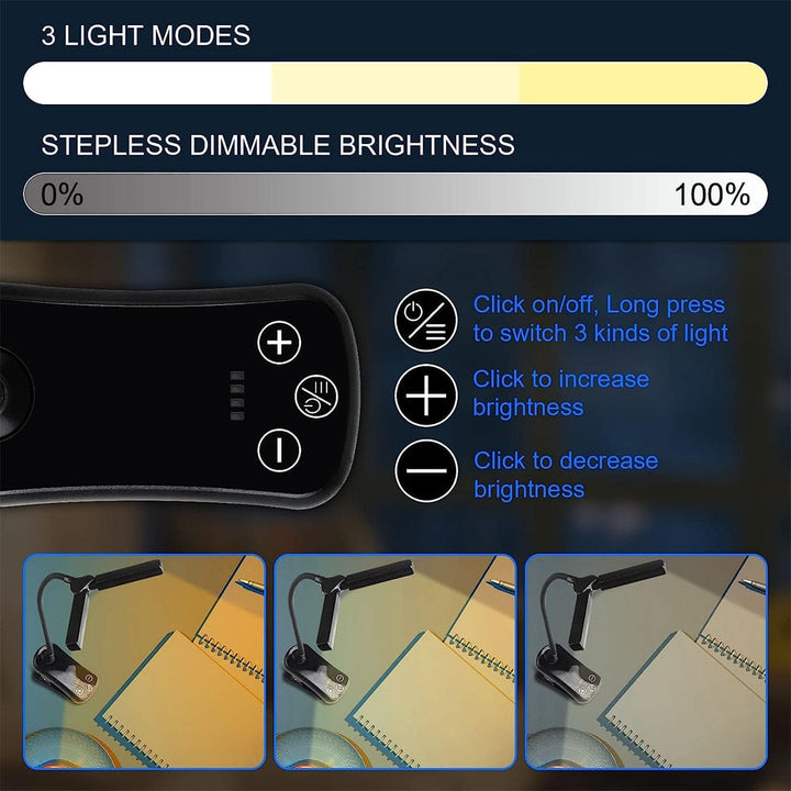 Niki | USB Rechargeable Clip-on Book Light with 3 Colors &amp; 8 Brightness Levels