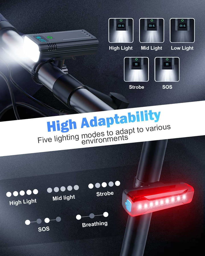 Niki | Victoper 8000 Lumens Bicycle Light Set, 8 LED USB Rechargeable Front &amp; Rear Lights, Matte Black