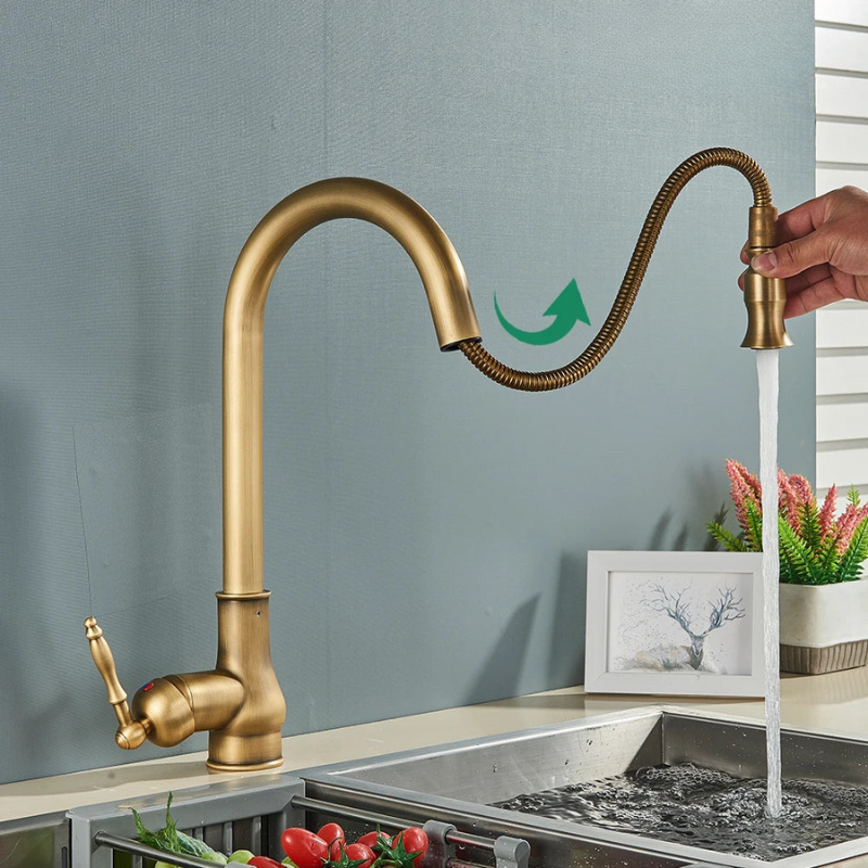 Niki | VintageTap Antique Brass Kitchen Tap – Retro Style Mixer Faucet with Swivel Spout