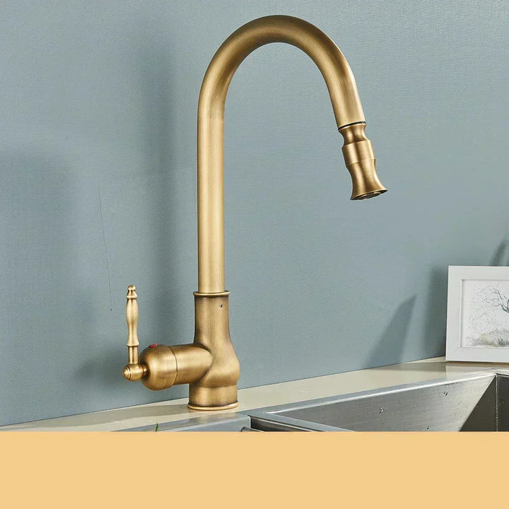 Niki | VintageTap Antique Brass Kitchen Tap – Retro Style Mixer Faucet with Swivel Spout