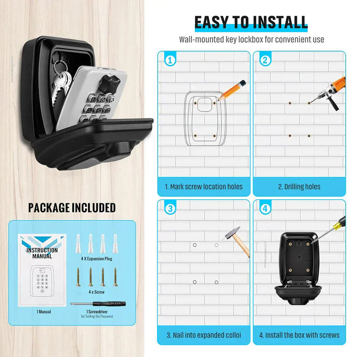 Niki | Waterproof Wall-Mounted Key Box – Outdoor Lockable Key Storage with Combination Code