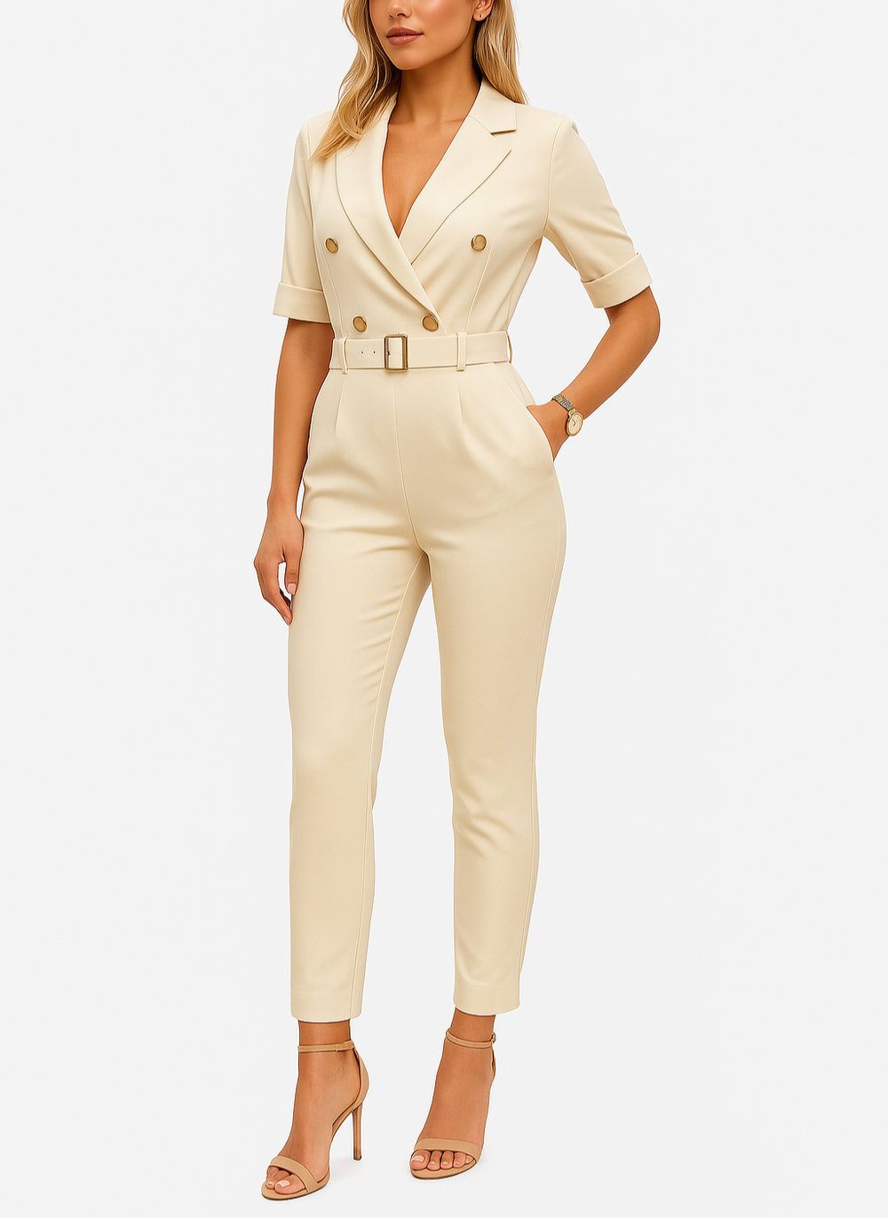Niki | Women's Belted Double-Breasted Jumpsuit
