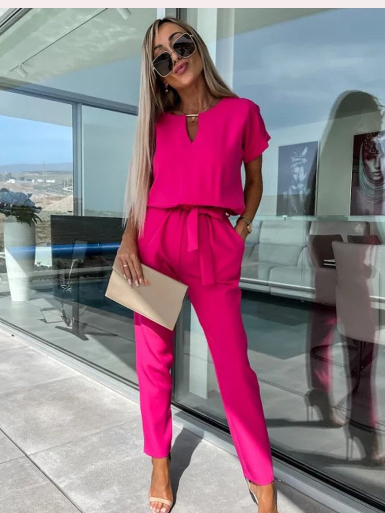 Niki | Women's Belted Wide Leg Jumpsuit