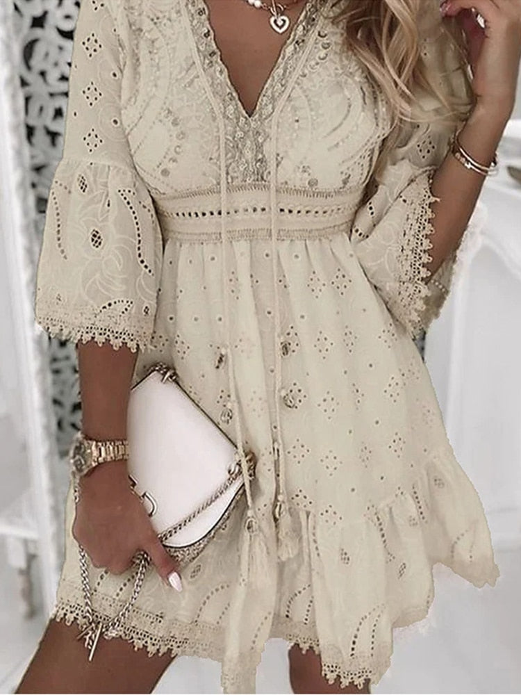 Niki | Women's Broderie Mini Dress with Flare Sleeves